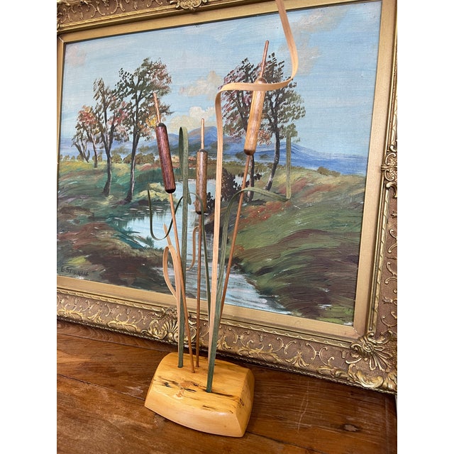 Wood 1980s Handcrafted Wooden Cattail a Sculpture by Wood N' Things, Minnesota Studio Craft Botanical Art For Sale - Image 7 of 10