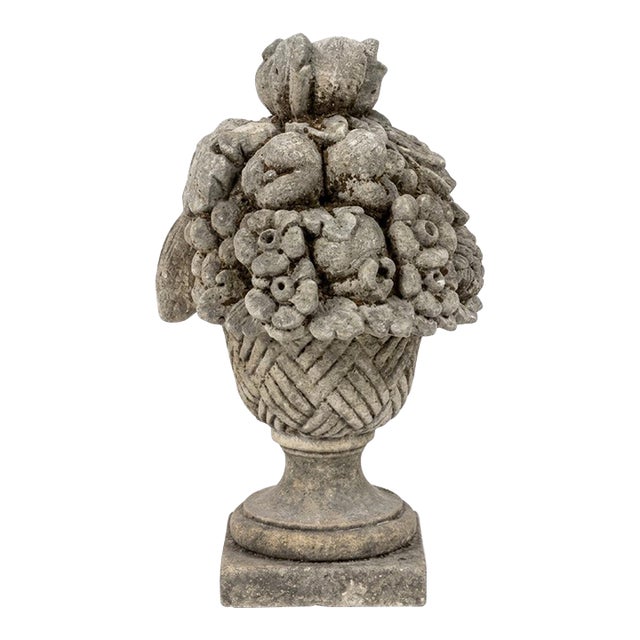 Classical Cast Stone Fruit & Floral Basket Garden Ornament For Sale