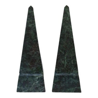 Dark Green Marble Obelisks - A Pair For Sale