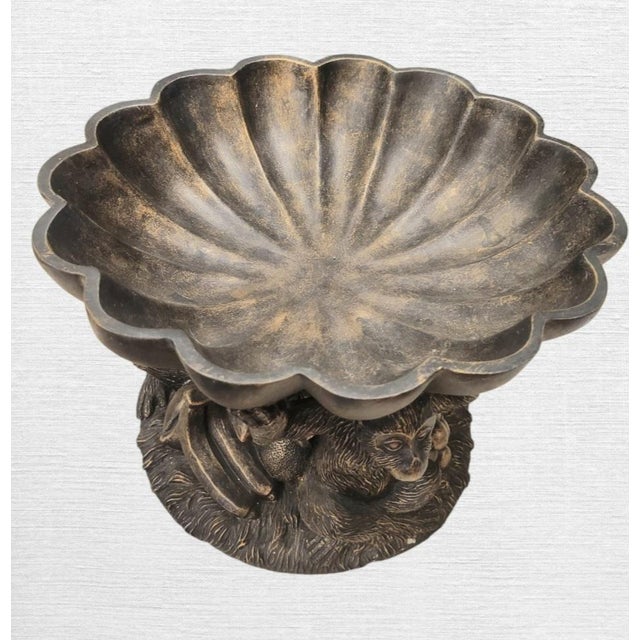 Plastic Vintage Large 3 Monkey Scalloped Palm Beach Regency Decorative Fruit Bowl Table Top Decor For Sale - Image 7 of 8