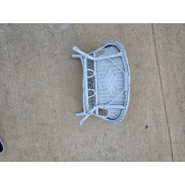 Wood Vintage Shabby Chic White Wicker Doll Settee - Miniature Boho Loveseat For Sale - Image 7 of 10