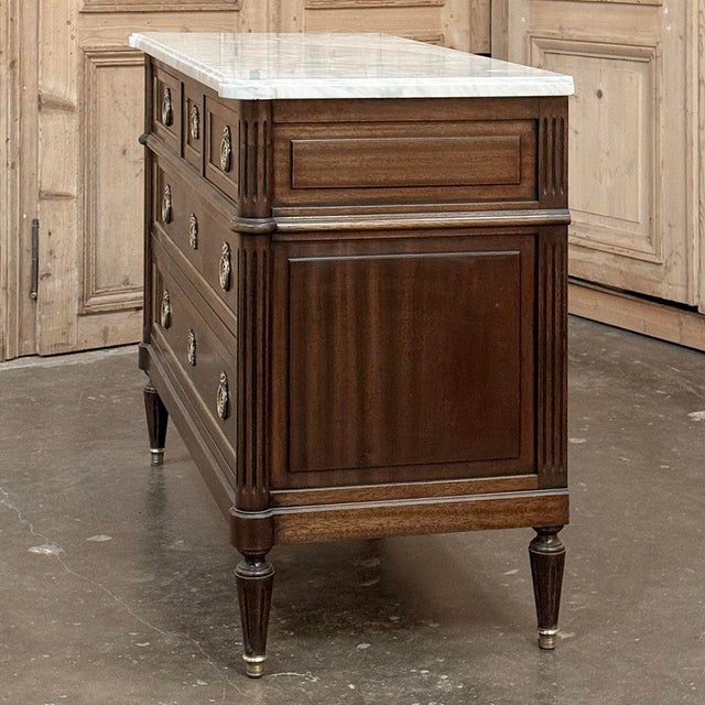 19th Century French Louis XVI Mahogany Commode With Carrara Marble For Sale - Image 12 of 17