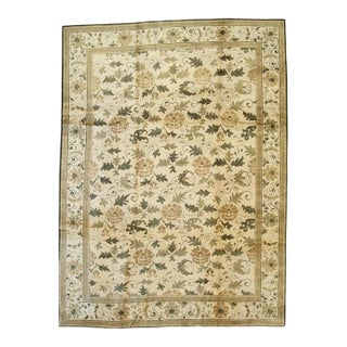 12x15 Ivory Hand-Knotted Wool Floral Scrollwork Geometric Modern Carpet Rug For Sale