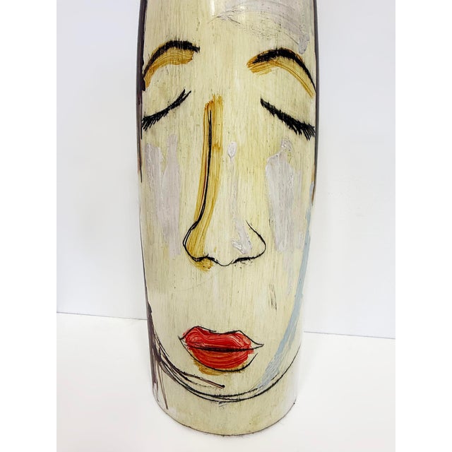 Huge Mexican Artist Yuri Zatarain Face Vase Painted on Both Sides, Oleo Series For Sale - Image 12 of 13