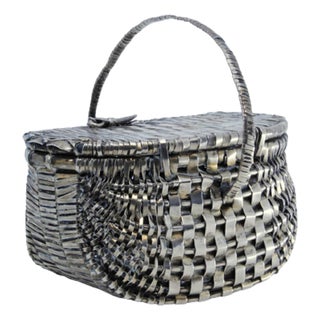 Silver Basket with Handle and Zipper For Sale