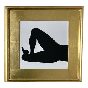 Her Silhouette #2 Black + White Painting on Canvas Framed in Gold