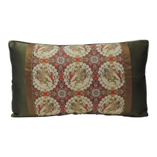 Brocade with Circular Design of Tigers and Japanese Warriors Lumbar Pillow For Sale