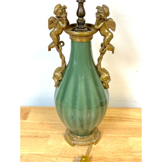 19th C. French Putti Motif Ormolu-Mounted Chinese Celadon Vase, Now as a Lamp For Sale - Image 12 of 12
