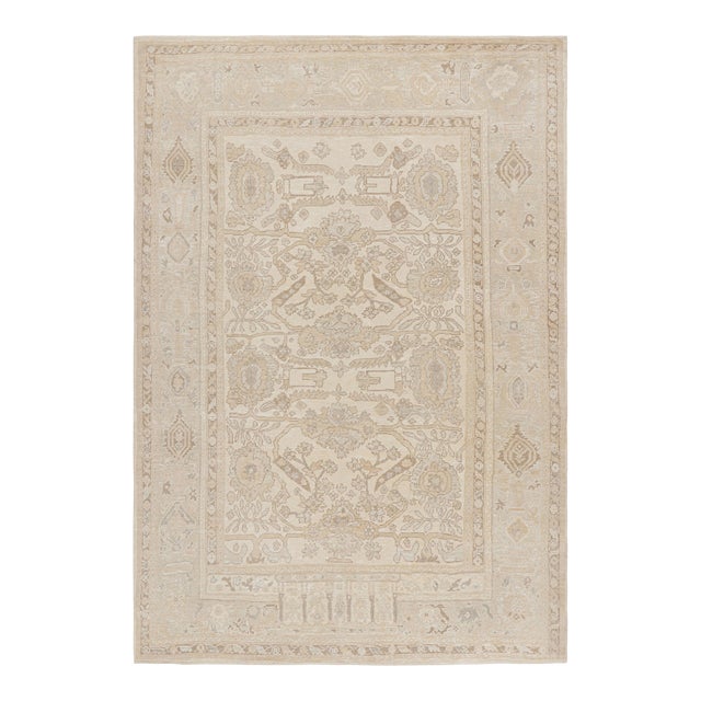 Rug & Kilim’s Oushak Style Rug in Cream, White, Beige Geometric Floral Patterns For Sale