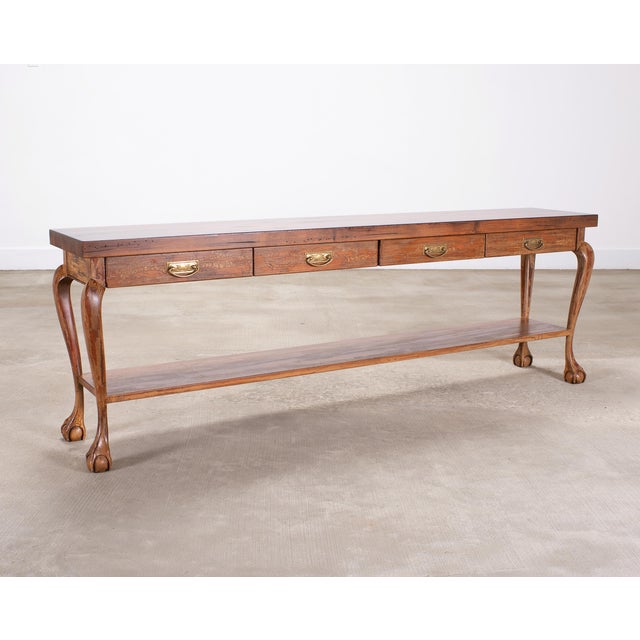 Late 20th Century English Queen Anne Style Walnut Two-Tier Console Table 6 Ft For Sale - Image 5 of 18