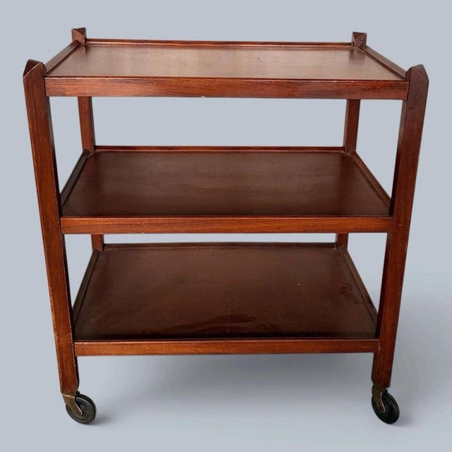 Mid-Century Three-Tier Wooden Drinks Trolley on Castors For Sale - Image 6 of 7