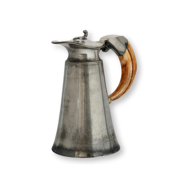 19th Century Antique English Silverplate Ale Pitcher W/Stag Horn Handle For Sale - Image 5 of 7