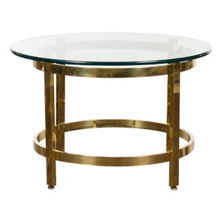 1950s Midcentury Italian Brass Side Table with Round Glass Top For Sale