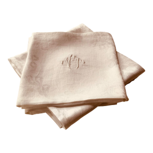 Antique French Linen Napkins With Monograms- Set of 4