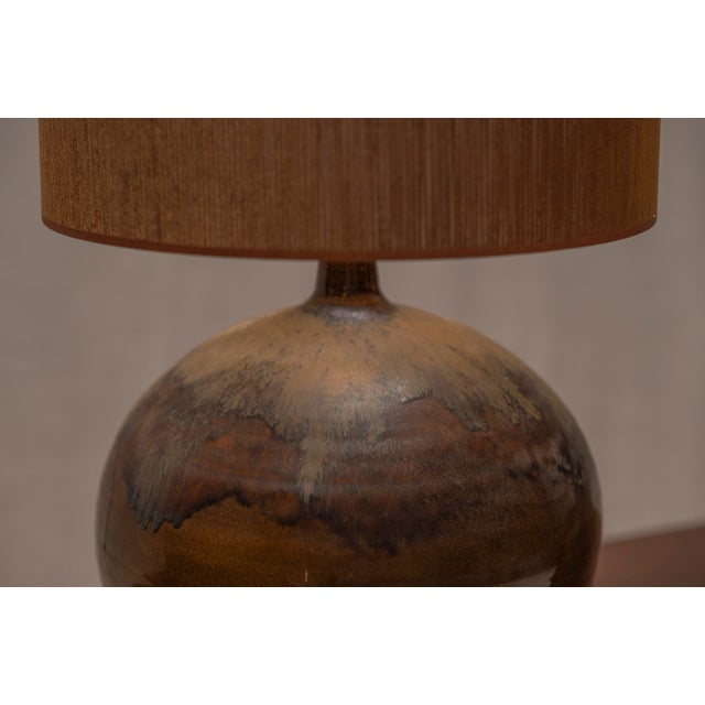 Brown Large French Glazed Ceramic Table Lamp, 1970s For Sale - Image 8 of 11