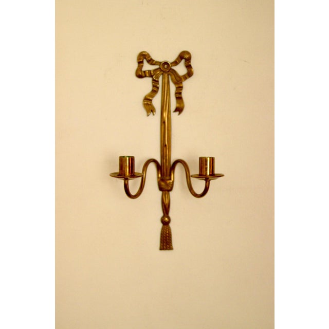 Goldenrod Vintage French Brass Double Arm Bow Sconces, Set of 2 For Sale - Image 8 of 13