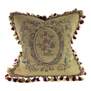 Early 20th Century Tasseled Botanical Arcade Pillow For Sale