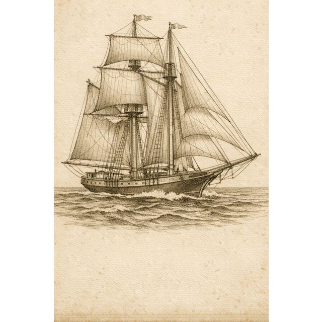 Antique Sailing Ship Study, Minimalist Nautical Art Print, 24″ × 36″ For Sale - Image 4 of 8