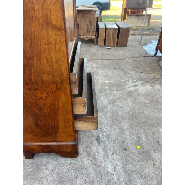 French 19th Century Louis Philippe Burl Walnut Marble Top Secretaire For Sale - Image 9 of 12