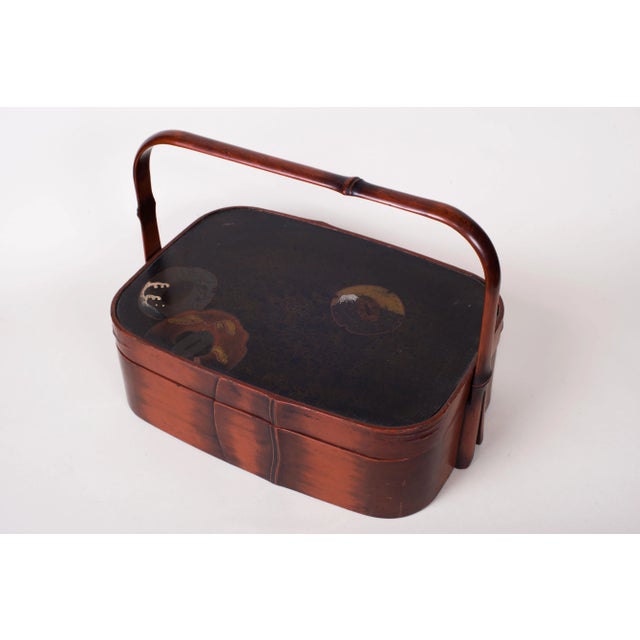 Japanese Antique Japanese Lacquered Handled Box With Tsuba Motif For Sale - Image 3 of 6