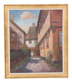 Kurt Werner Adsersen, Motiv aus Ribe, 1950s, Oil on Canvas, Framed