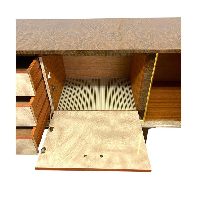 Vintage Mid-Century Modern Formica Credenza / Sideboard - Uk Import, Brass-Tone Hardware, Storage Cabinet For Sale - Image 9 of 9