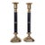 Pair of Vintage Brass & Black Enamel Candlestick Holders For Sale