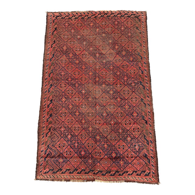 Antique Yomut Turkmen Diamond Lattice Tribal Rug - 4'10" X 3'1" For Sale