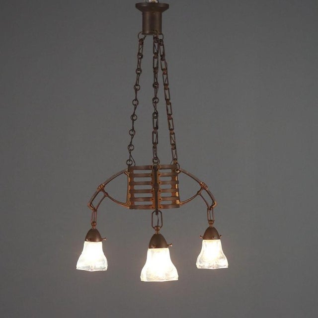 Art Nouveau Pendant Light in Glass and Metal For Sale - Image 14 of 14