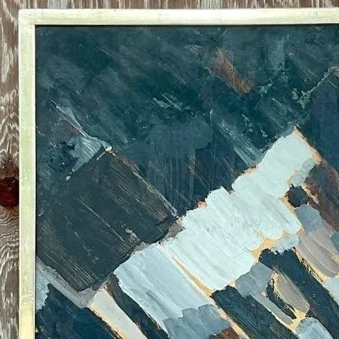Wood Vintage Signed Abstract Expressionist Original Oil Painting on Canvas For Sale - Image 7 of 13