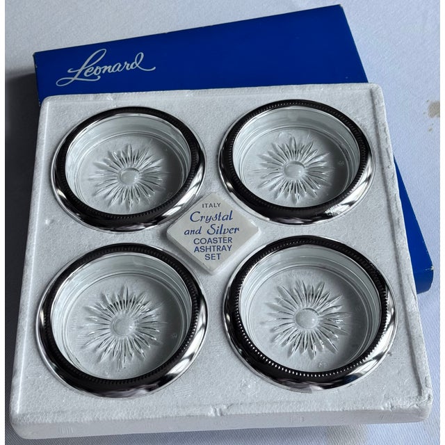 Made in Italy Leonard Florence Silverplate & Crystal Coasters - Set of 8 For Sale In Seattle - Image 6 of 10