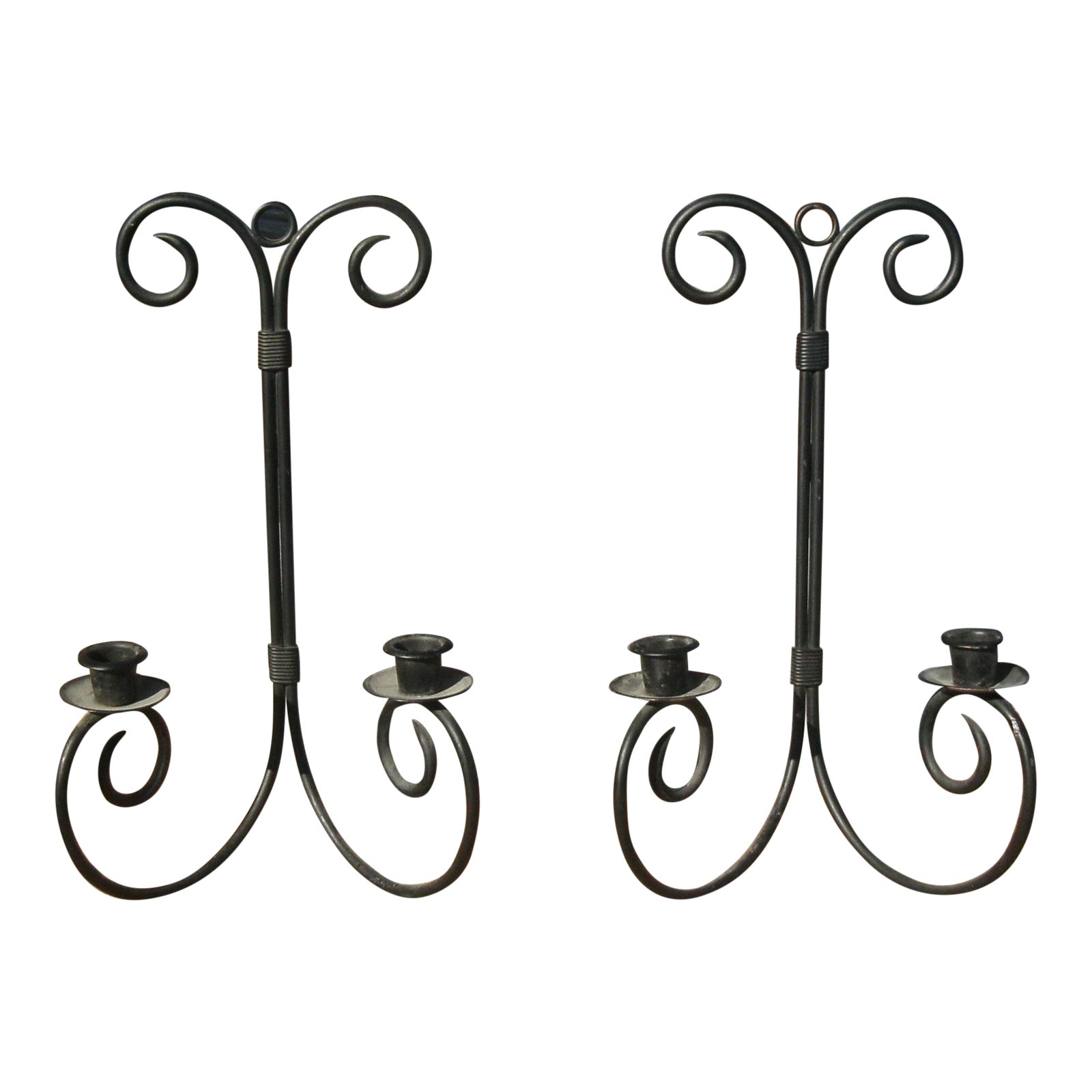 Late 20th Century Chandelier Wrought Iron Wall Sconce Candle
