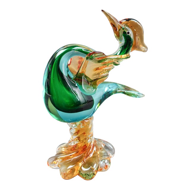 Vintage Late 20th Century Murano Italian Sommerso Art Glass Heron Egret Bird Sculpture For Sale
