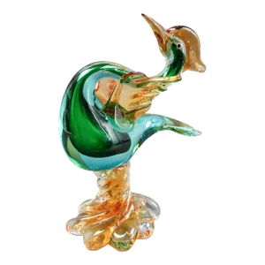 Vintage Late 20th Century Murano Italian Sommerso Art Glass Heron Egret Bird Sculpture