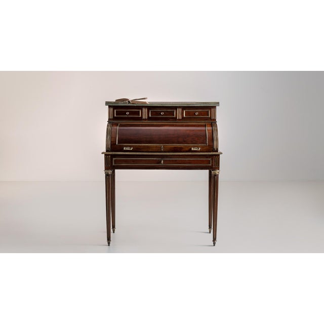 19th Century Louis XVI Cylinder Desk With Marble Top & Brass Accents For Sale - Image 14 of 15