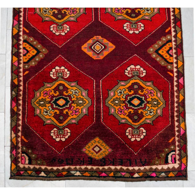 Vintage Hand-Knotted Turkish Area Rug Wide Hallway Rug Gallerie Runner Rug- 3′11″ X 12′6″ For Sale - Image 12 of 16