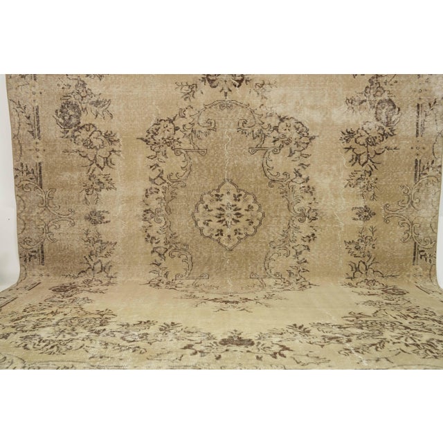 1970s Vintage Turkish Handmade Wool Cotton Beige Area Rug For Sale - Image 11 of 12