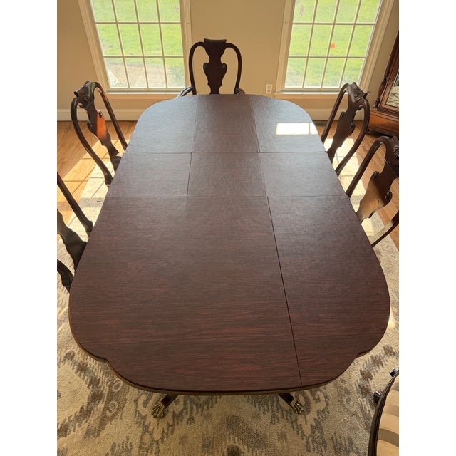 1980s Baker Historic Charleston Mahogany Dining Table w/ 2 Leaves & 6 Shield-Back Chairs For Sale - Image 15 of 17