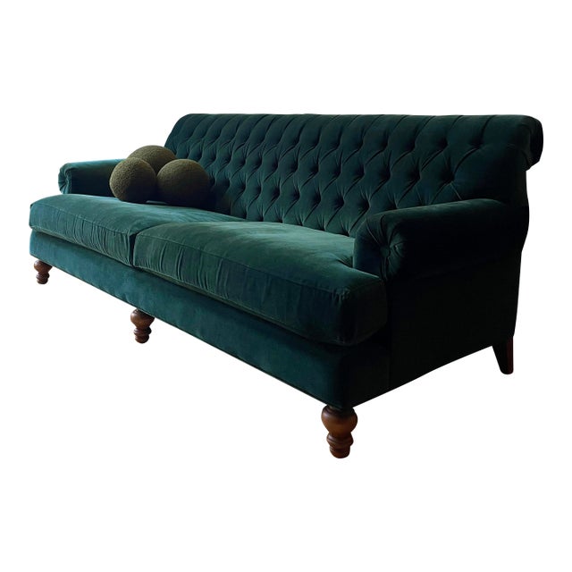 Anthropologie Velvet Fan Pleat Custom Sofa For Sale