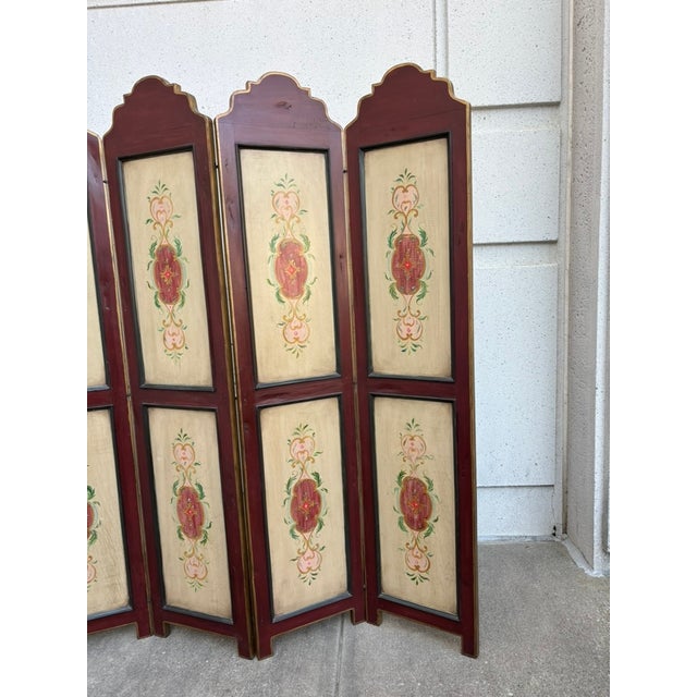 Neoclassical Italian Neoclassical Hand Painted Wood Four Panel Screen, 1950s For Sale - Image 3 of 17