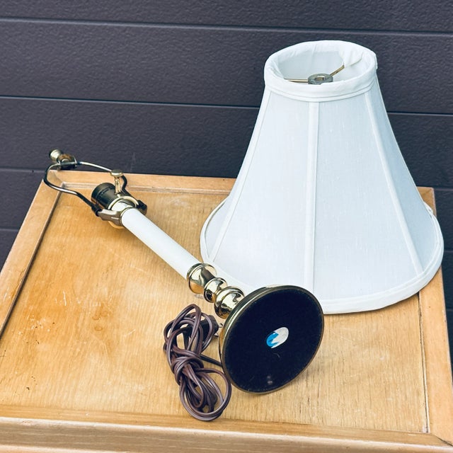 Virginia Metalcrafters Solid Brass Candlestick Lamp With Silk Shade and Brass Acorn Finial For Sale - Image 11 of 11