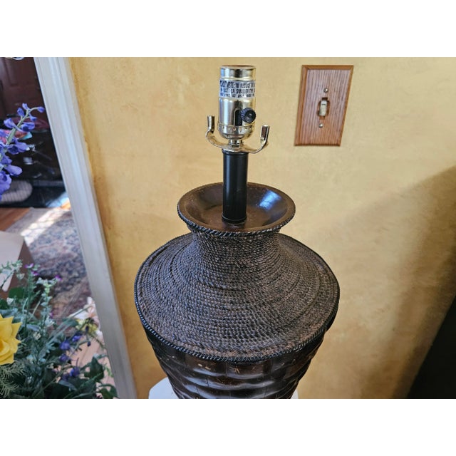 Mid-Century Modern Walnut Large Berman Pleated Table Lamp With Shade For Sale - Image 10 of 12