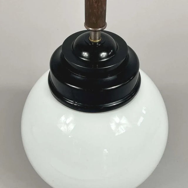Opaline Glass, Bakelite and Wood Pendant from Sieverts Kabelverk, Sweden, 1940s For Sale - Image 12 of 15