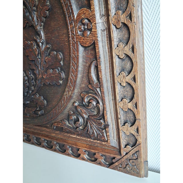 Flemish Neo-Renaissance Style Carved Oak Architectural Panel With Crowned Heraldic Monogram, 19th Century For Sale - Image 9 of 10
