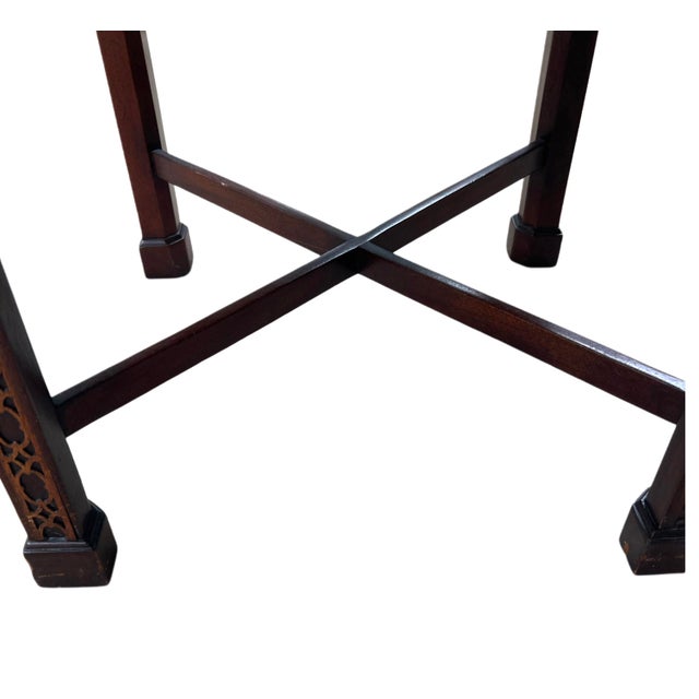 Wood 1990s Chinese Chippendale Bench in Schumacher “Ziz” For Sale - Image 7 of 8
