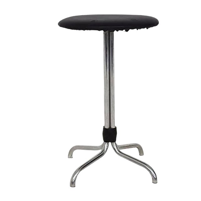 Metal Stool with Black Vinyl Upholstery from Brabantia, 1960s For Sale