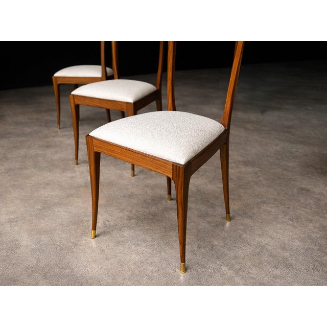 Mid-Century Modern Set of Six Sculptural Dining Chairs in Caviuna & Bouclé by Giuseppe Scapinelli, Brazil, 1950s For Sale - Image 3 of 16