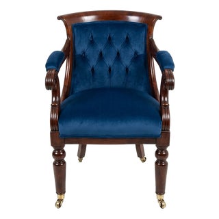 Biedermeier Armchair with Blue Velvet Upholstery For Sale