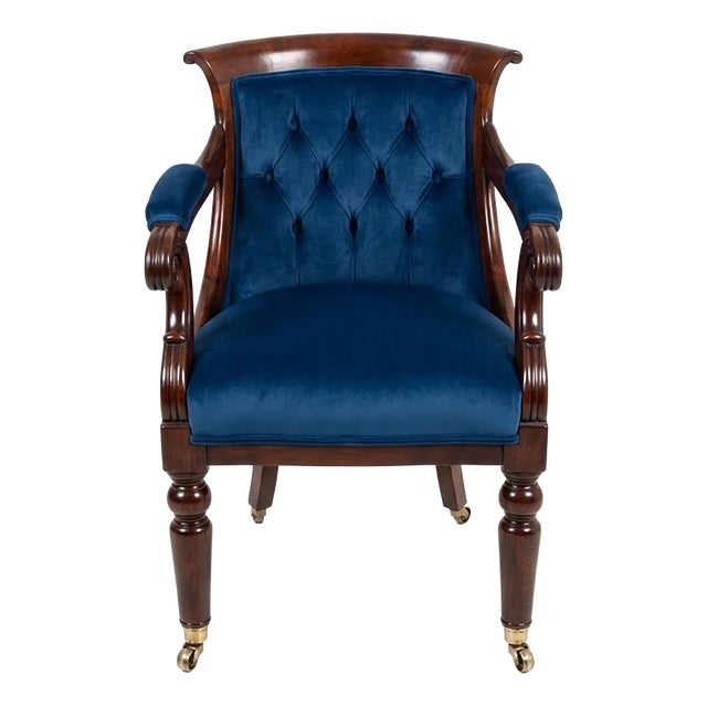 Biedermeier Armchair with Blue Velvet Upholstery For Sale