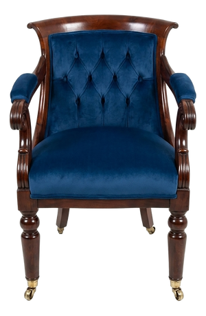 Biedermeier Armchair with Blue Velvet Upholstery